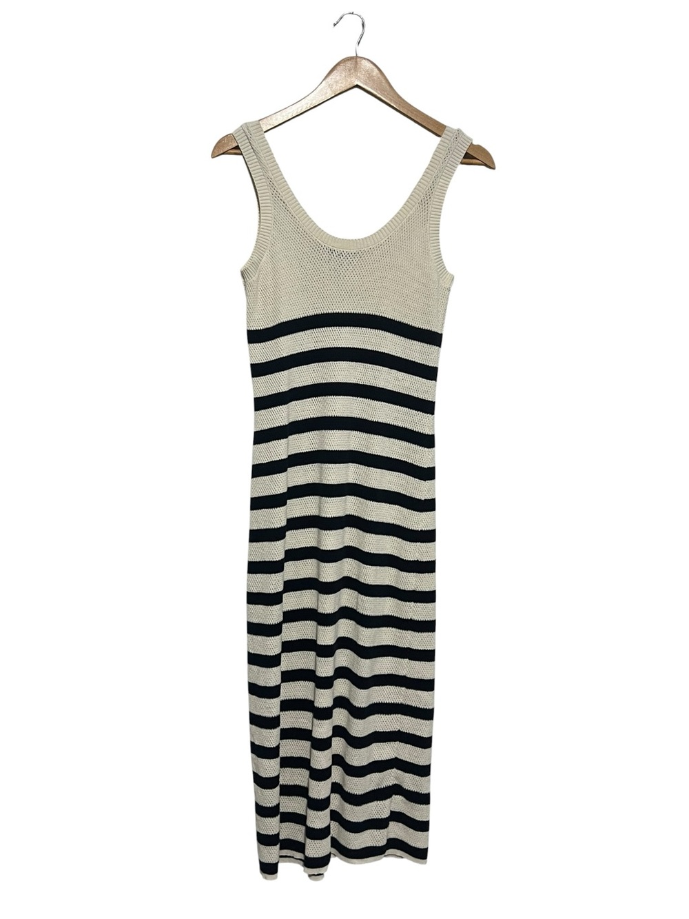 Zara Sleeveless Knit Maxi Dress Cream Blue Stripes Large Beachy Nautical Resort